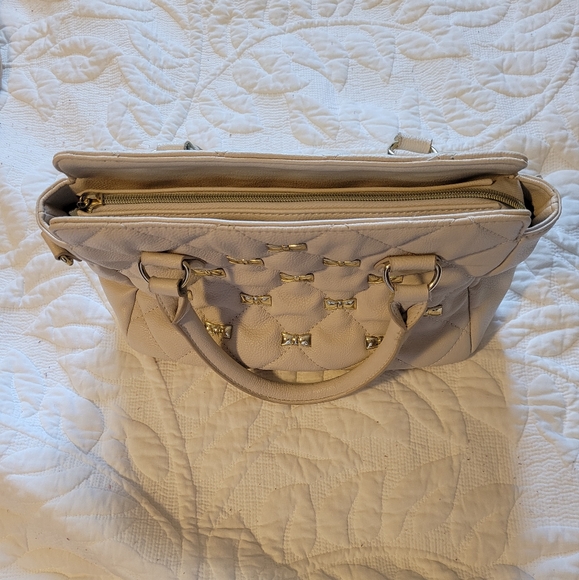 Betsey johnson small satchel bone/gold bows - Picture 3 of 4